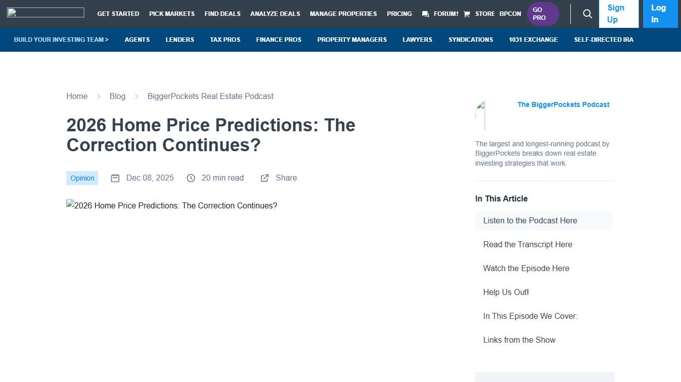 2026 Home Price Predictions: The Correction Continues?