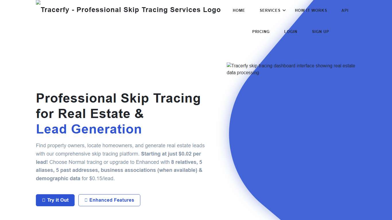Skip Tracing Services 2026 - $0.02/Lead API & Bulk Tools Tracerfy